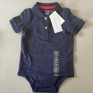 BNWT Ralph Lauren navy blue polo shirt baby onesie. Baby size 9M.